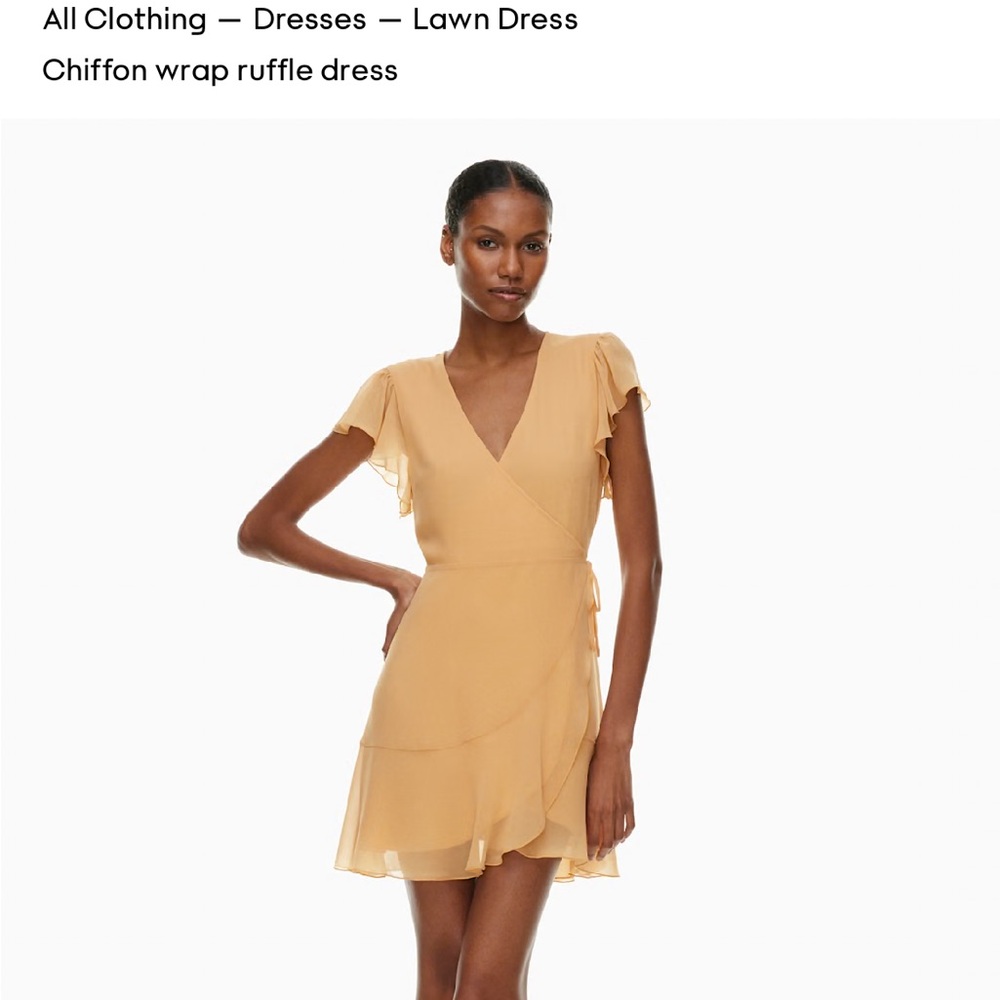 Aritzia “Lawn” Wrap Ruffle Dress in soft peach, size medium